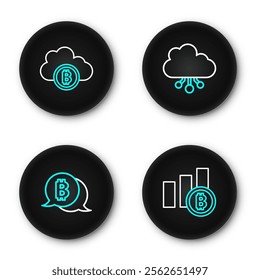 Set line Pie chart infographic bitcoin, Bitcoin, Cryptocurrency cloud mining and  icon. Vector
