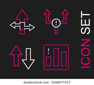 Set line Pie chart infographic, Arrow,  and  icon. Vector