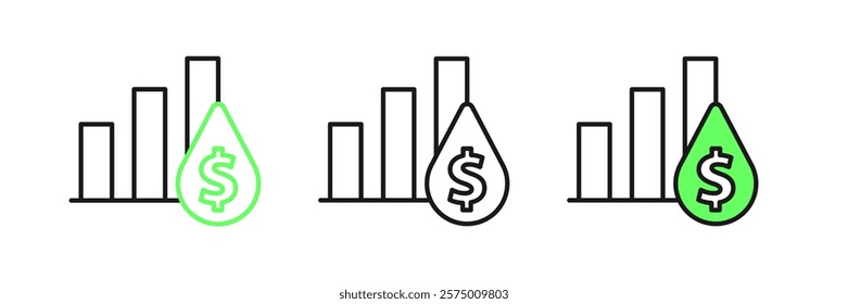 Set line Pie chart infographic and dollar symbol icon isolated on white background. Diagram chart sign.  Vector