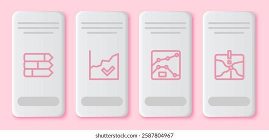 Set line Pie chart infographic, Financial growth increase, Graph, chart, diagram and Intersection point. White rectangle button. Vector