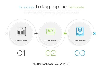 Set line Pie chart infographic, Buy button and Financial book. Business infographic template. Vector