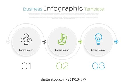 Set line Pie chart infographic, Flag and Light bulb. Business infographic template. Vector