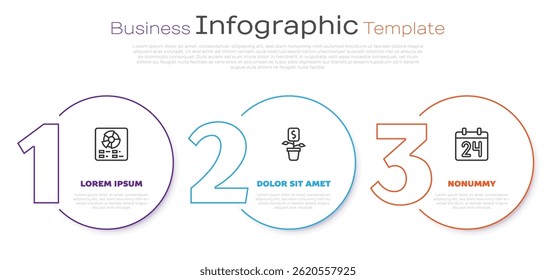 Infografía del gráfico circular, planta de dólar y calendario. Plantilla de infografía de negocios. Vector