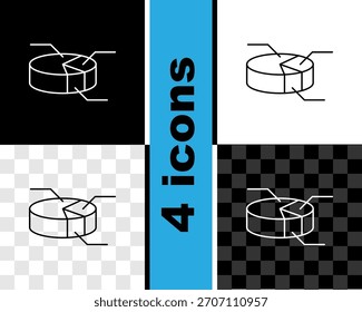 Set line Pie chart infographic icon isolated on black and white, transparent background. Diagram chart sign. Vector