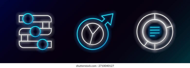 Set line Pie chart infographic, Graph, chart, diagram and Financial growth icon. Glowing neon. Vector