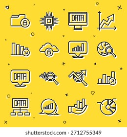 Infografía del gráfico circular, crecimiento financiero, globo de Búsqueda, análisis de datos, bloqueo de computación en la nube, disminución, carpeta e ícono. Vector