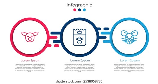 Set line Cerdo, Bolsa de comida y Cabeza de Rata. Plantilla de infografía de negocios. Vector