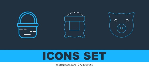 Set line Pig, Basket and Bag of flour icon. Vector