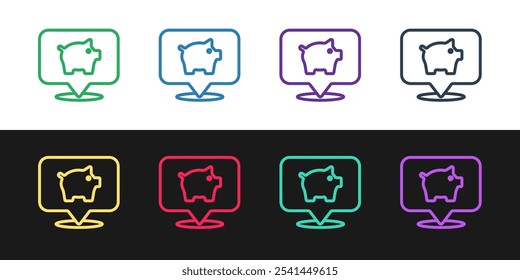 Set line Piggy bank icon isolated on black and white background. Icon saving or accumulation of money, investment.  Vector