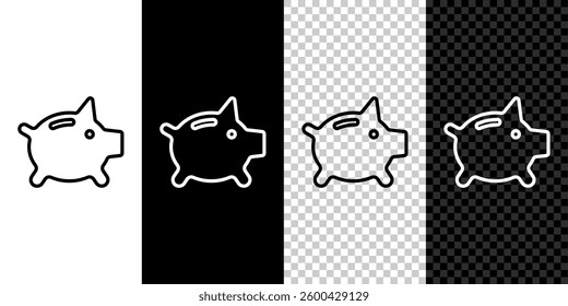 Set line Piggy bank icon isolated on black and white background. Icon saving or accumulation of money, investment.  Vector