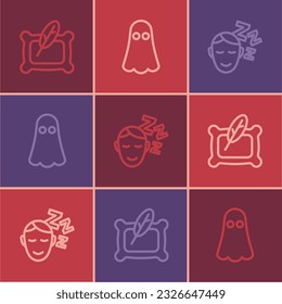 Set line Pillow, Dreams and Ghost icon. Vector