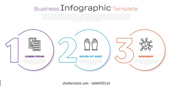 Set line Pills in blister pack, Rubber gloves and Bacteria. Business infographic template. Vector