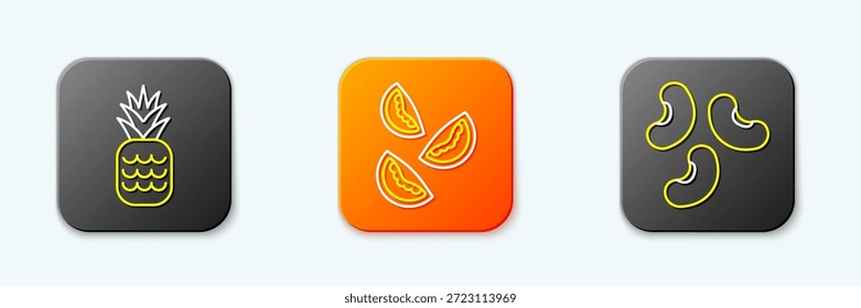 Establecer línea icono de piña, tomate y frijoles. Vector