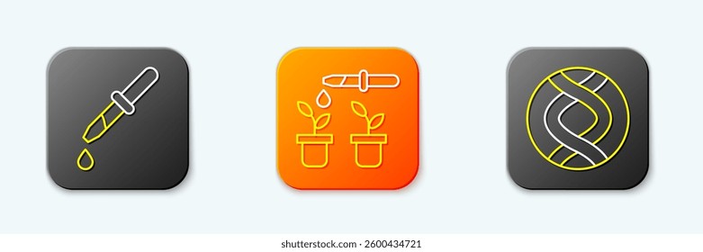 Set line Pipette, and plant and DNA symbol icon. Vector