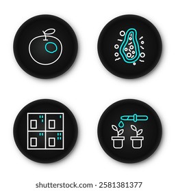 Set line Pipette and plant, Periodic table, Bacteria and Genetically modified apple icon. Vector