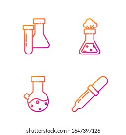 Set line Pipette, Test tube and flask chemical, Test tube and flask chemical and Test tube and flask chemical. Gradient color icons. Vector