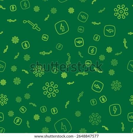 Set line Pipette, Virus and Lightning bolt on seamless pattern. Vector