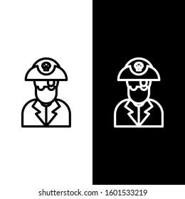 Set line Pirate captain icon isolated on black and white background.  Vector Illustration