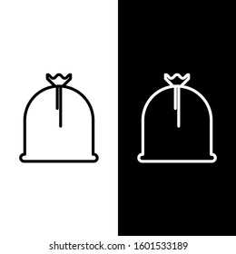 Set line Pirate sack icon isolated on black and white background.  Vector Illustration