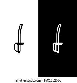 Set line Pirate sword icon isolated on black and white background. Sabre sign.  Vector Illustration