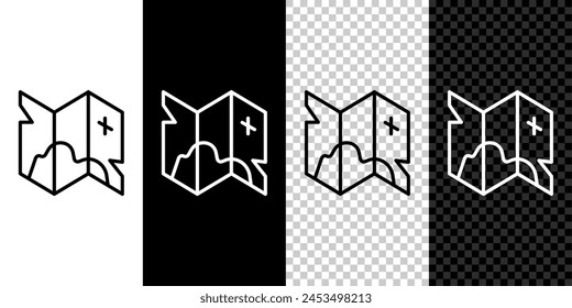 Icono de mapa del tesoro pirata aislado en blanco y negro, fondo transparente.  Vector