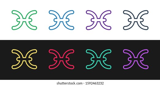 Set line Pisces zodiac sign icon isolated on black and white background. Astrological horoscope collection.  Vector Illustration