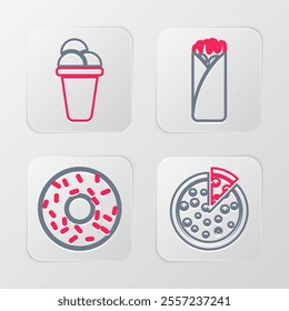 Set line Pizza, Donut, Burrito and Ice cream icon. Vector