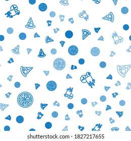 Set line Pizza, Fast delivery by car and Slice of pizza on seamless pattern. Vector