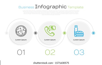 Set line Pizza, Food ordering pizza and Bottle of water and burger. Business infographic template. Vector