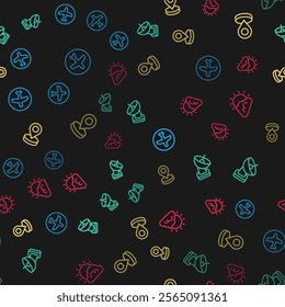 Set line Plane, Radar, Location and Sun and cloud weather on seamless pattern. Vector