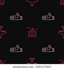 Fije la línea del coche del avión, del submarino y del cable en el modelo inconsútil. Vector