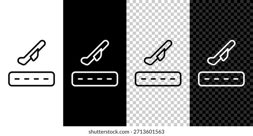 Set line Plane takeoff icon isolated on black and white, transparent background. Airplane transport symbol.  Vector