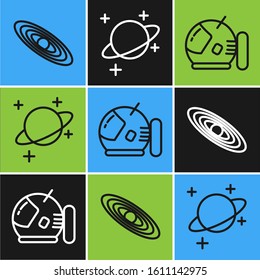 Set line Planet, Astronaut helmet and Planet icon. Vector