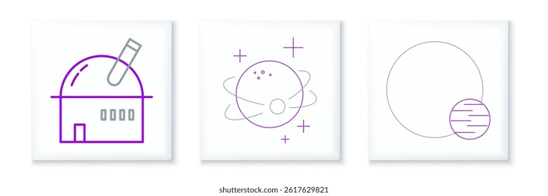 Set line Planet, Astronomical observatory and  icon. Vector