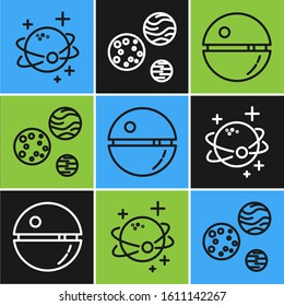 Set line Planet, Death star and Planet icon. Vector