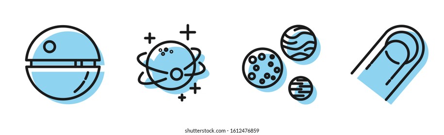 Set line Planet, Death star, Planet and Satellite icon. Vector