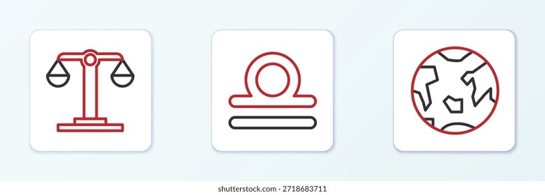 Establecer línea Planeta Tierra, Libra zodiac e icono. Vector