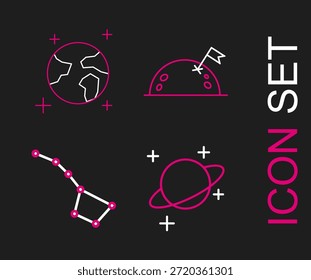 Fije la línea Planeta, constelación del Oso Grande, con la bandera y el icono del globo terráqueo. Vector