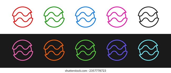 Set line Planet Symbol einzeln auf schwarz-weißem Hintergrund.  Vektorgrafik