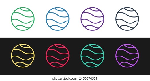 Icono de Planeta aislado sobre fondo blanco y negro.  Vector