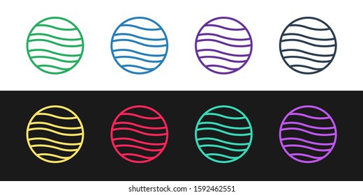 Set line Planet Jupiter icon isolated on black and white background.  Vector Illustration