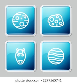 Set line Planet Mars, Asteroid, Horse zodiac and Jupiter icon. Vector