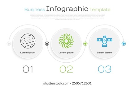 Set line Planeta Marte, Agujero Negro y Satélite. Plantilla de infografía de negocios. Vector