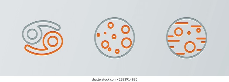Set line Planet Mars, Cancer zodiac and Moon icon. Vector