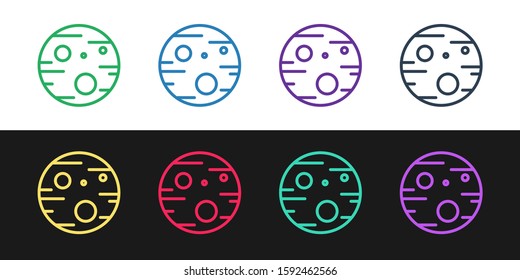 Set line Planet Mars icon isolated on black and white background.  Vector Illustration