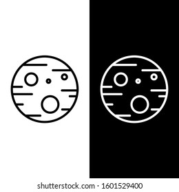 Set line Planet Mars icon isolated on black and white background.  Vector Illustration