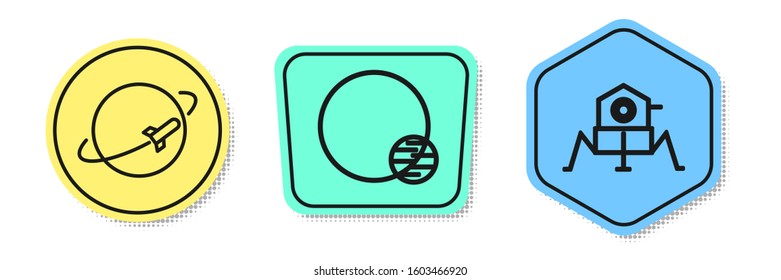 Set line Planet, Planet and Mars rover. Colored shapes. Vector
