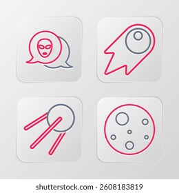 Set line Planet Mars, Satellite, Comet falling down fast and Alien icon. Vector