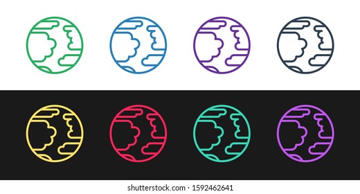Set line Planet Mercury icon isolated on black and white background.  Vector Illustration
