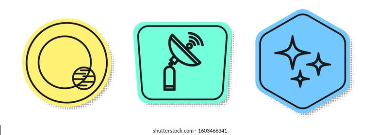 Set line Planet, Radar and Falling star. Colored shapes. Vector